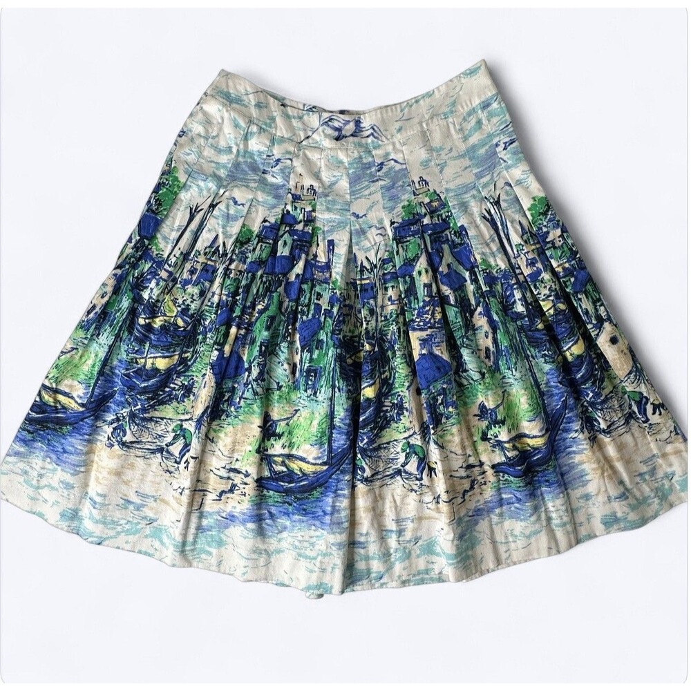 Talbots Pleated A Line Midi Skirt Womens Sz S? Venice Print Art To Wear Italy